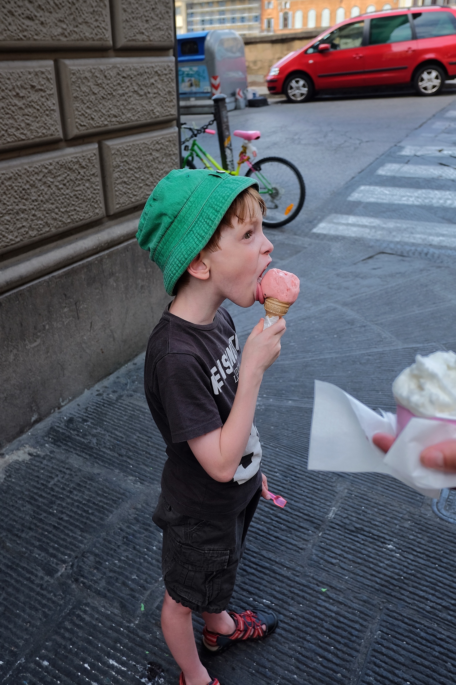 Not even an hour in Florence and Rowan is enjoying his first gelato.