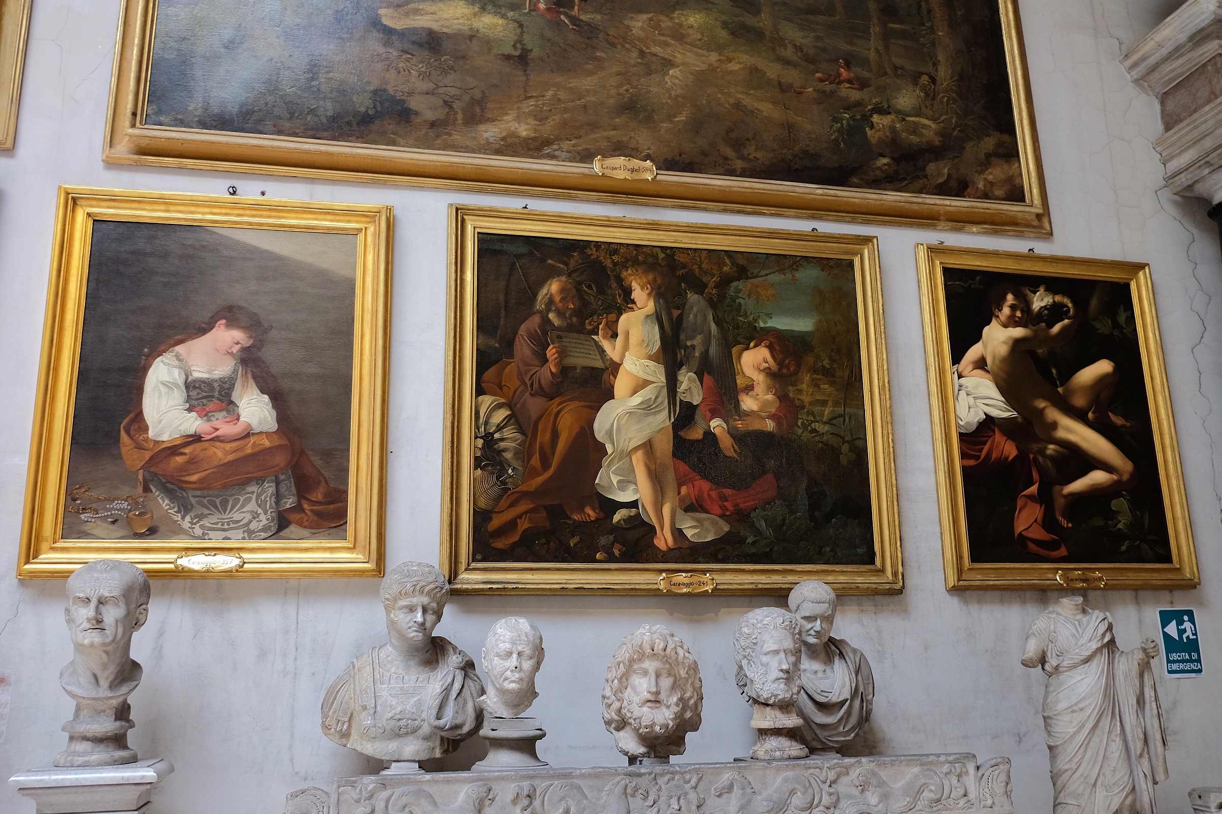 Three incredible Caravaggio paintings in the Doria Pamphili Gallery.