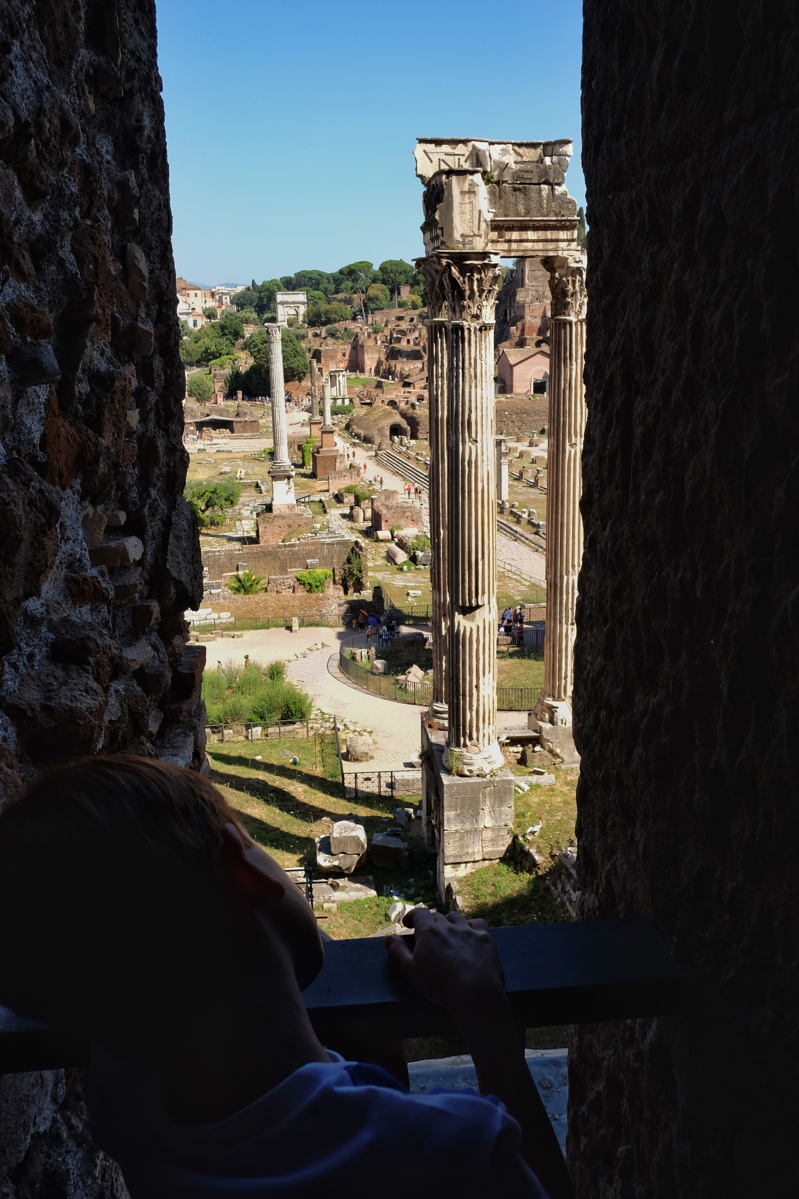 Rowan looking down on the Roman Forum from the Capitolini Museums.